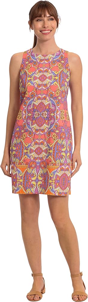 London Times Women's Cotton Sateen Preppy Bright Happy Vacation Shift Dress