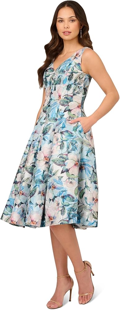 Adrianna Papell Women's Floral Jacquard Midi Dress