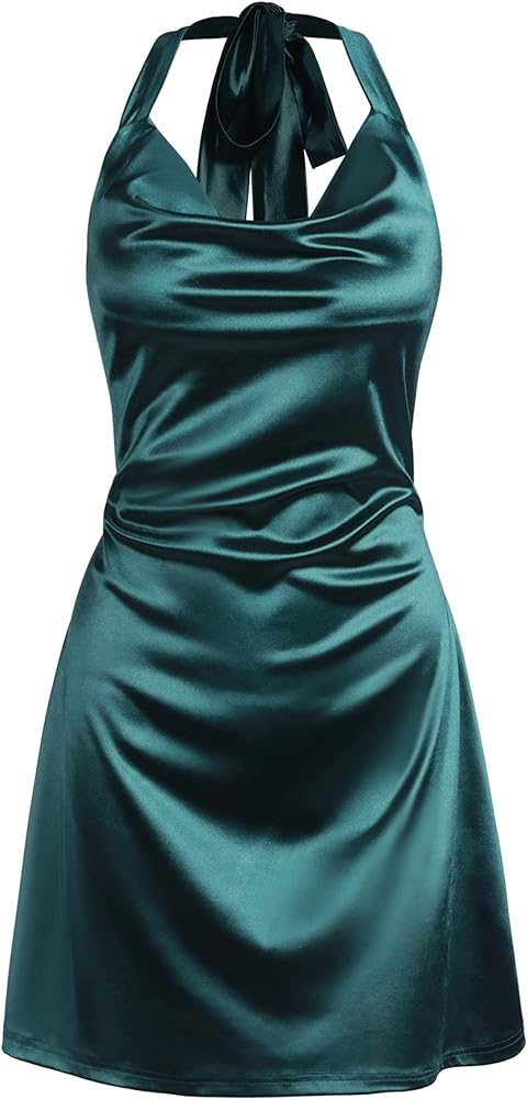 ZAFUL Women Halterneck Satin Mini Dress Sexy Cowl Neck Silky Party Cocktail Club Dress