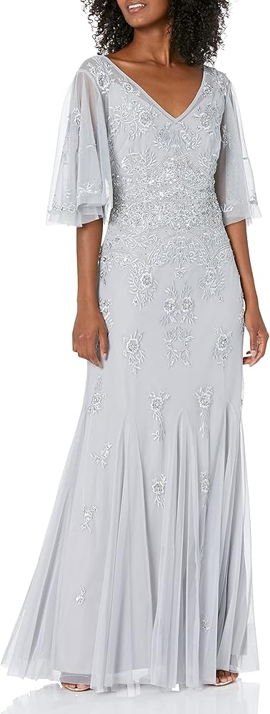 Adrianna Papell Women's Beaded Wide Sleeve Gown