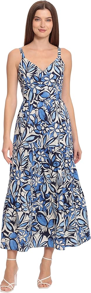 Maggy London Women's V-Neck Cotton Tiered Maxi Vacation Resort Event Guest of