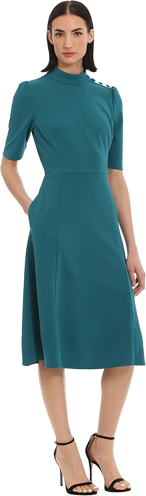 Donna Morgan Women's Mock Neck Crepe Fit and Flare Dress Career Office Workwear Desk to Dinner Guest of