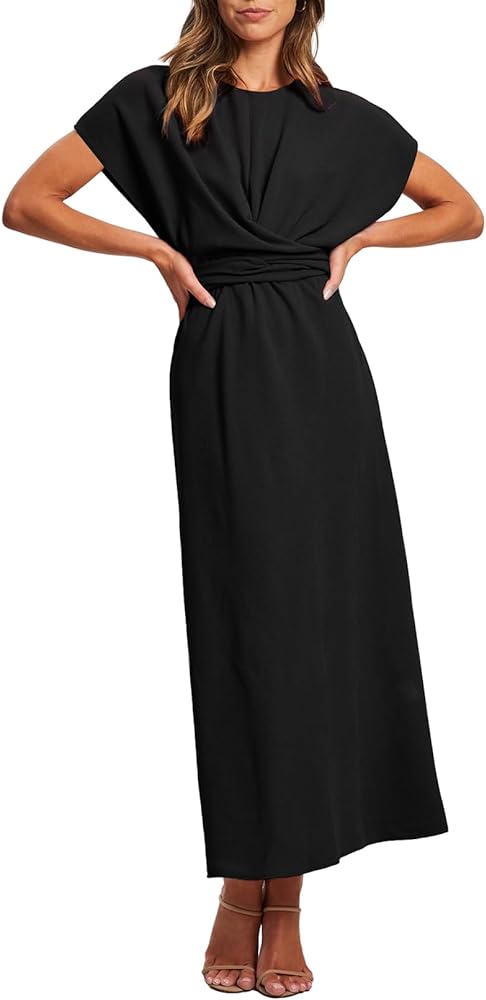 Happy Sailed Womens Formal Dress 2024 Trendy Elegant Batwing Sleeve Front Wrap Tie Waist Long Maxi Cocktail Party Dresses