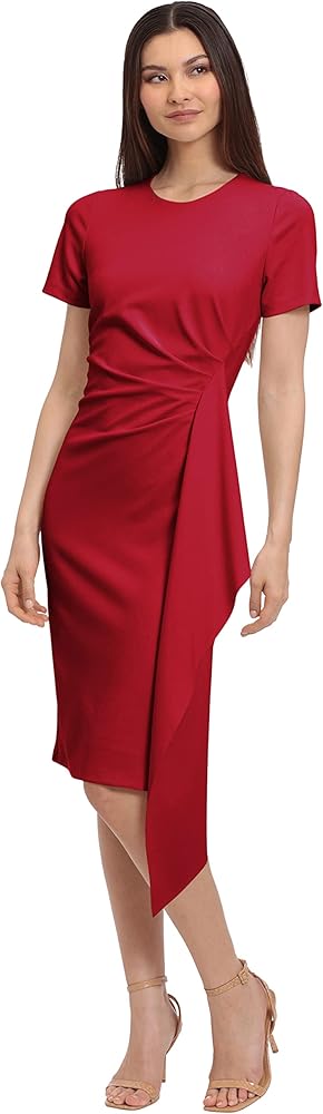 Maggy London Women's Gathered Waist Scuba Crepe Dress with Side Cascade Detail