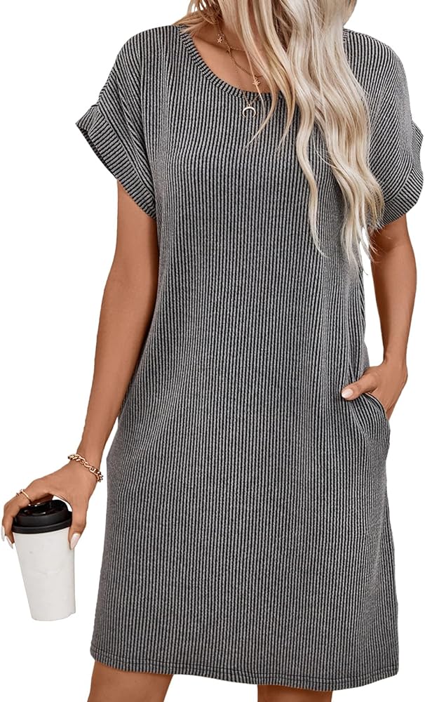 levaca Cap Sleeve Womens Tshirt Dress 2024 Summer Casual Ribbed Dresses with Pocket