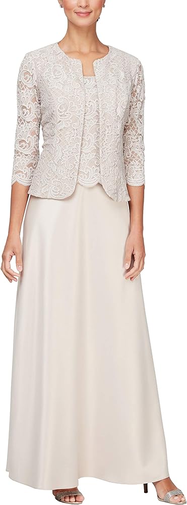 Alex Evenings Women's Two Piece Dress with Lace Jacket (Petite and Regular Sizes)