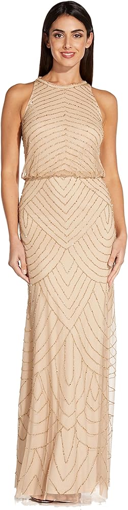 Adrianna Papell Women's Halter Art Deco Beaded Blouson Dress