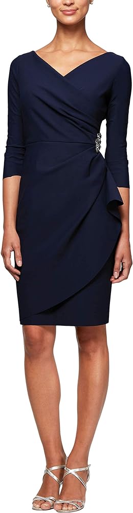 Alex Evenings Women's Slimming Short Sheath 3/4 Sleeve Cocktail Dress, Wedding Guest,(petite and Regular Sizes)