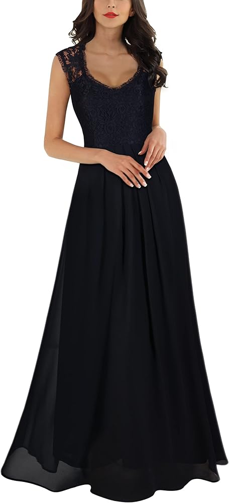 Miusol Women's Casual Deep- V Neck Sleeveless Vintage Wedding Maxi Dress