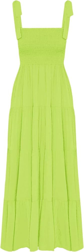 GOLDSTITCH Women's Summer Boho Spaghetti Strap Ruffle A Line Beach Long Maxi Dress