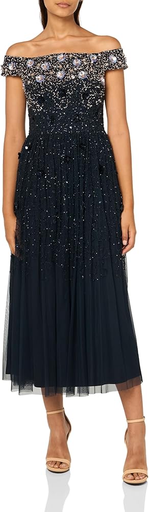 Adrianna Papell Women's Off Shoulder Beaded Dress