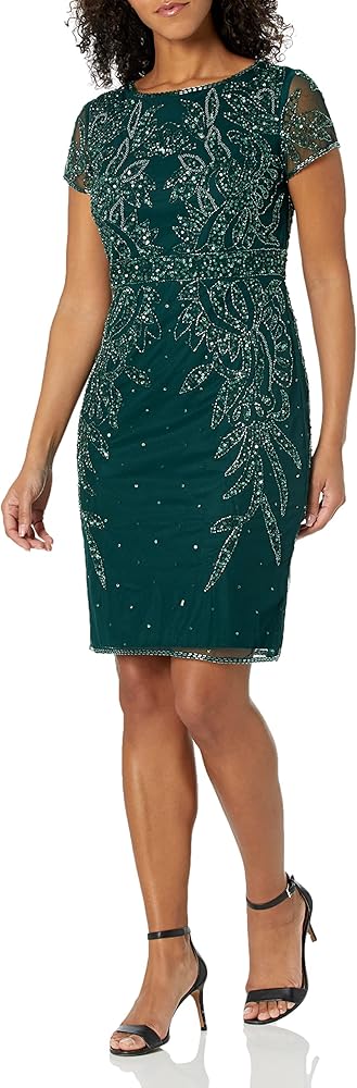 J Kara Women's All Over Embellished Sleeve Short Dress