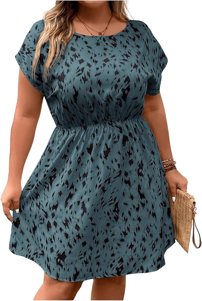 SOLY HUX Women's Plus Size Short Sleeve A Line Dress Casual Summer High Waist Short Dresses