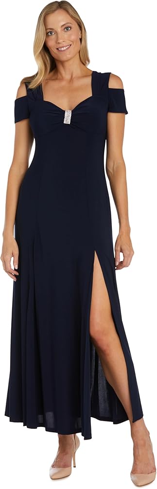 R&M Richards Womens Embellished Sweetheart Neck Evening Dress