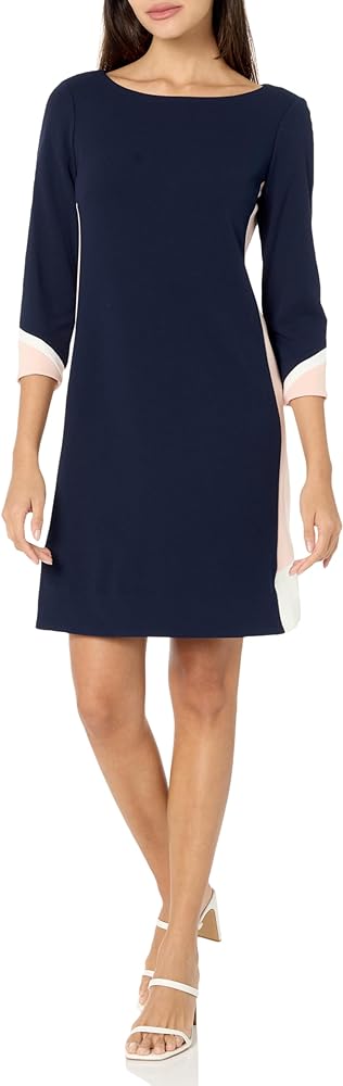 Vince Camuto Women's 3/4 Sleeve Boat Neck Scuba Crepe Shift Dress