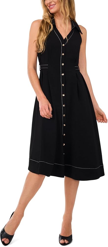 CeCe Women's Sleeveless Belted Waist Midi Dress