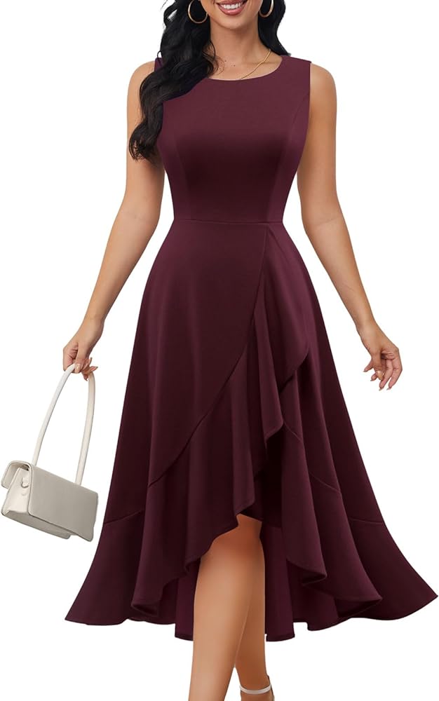 DRESSTELLS Women's Cocktail Party Dress Formal Dress for Wedding Guest Fit Flare Modest Prom Midi Evening Dress