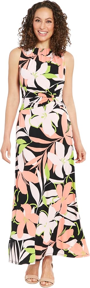 London Times Sleeveless Maxi Waistband Twist Detail | Comfortable Summer Dresses for Women