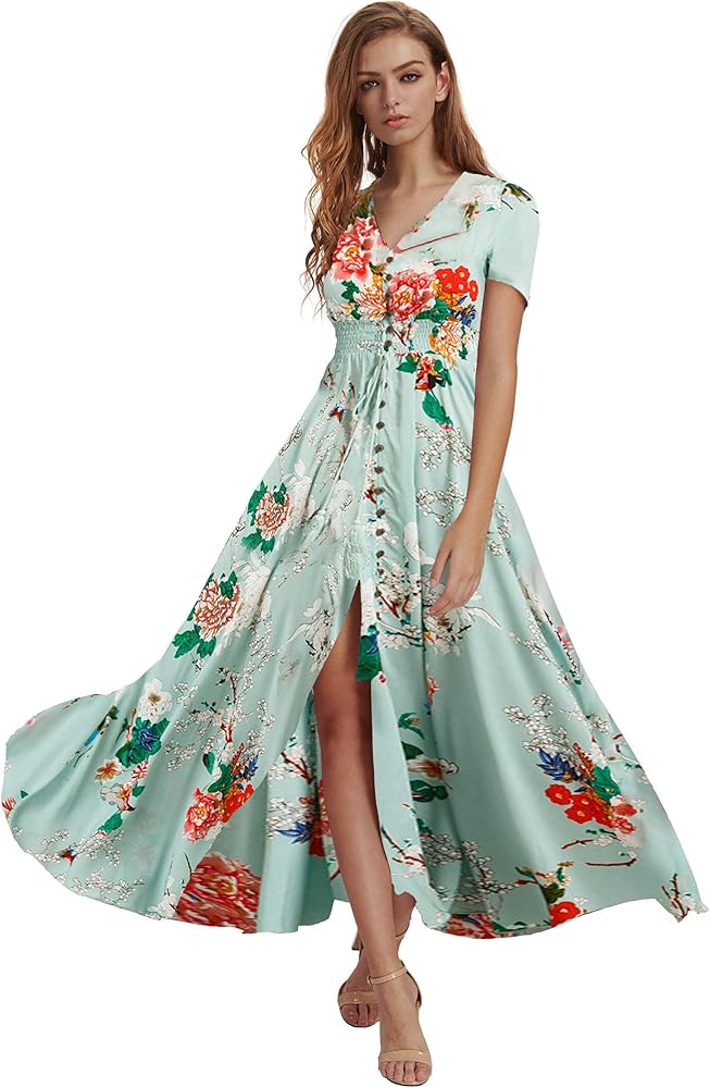 Milumia Women Button Up Floral Print Split Flowy Maxi Party Summer Dress