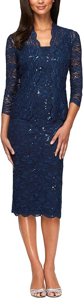 Alex Evenings womens Shift Dress With Lace Jacket (Petite and Regular)