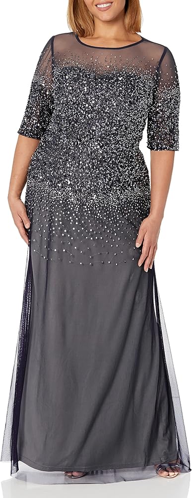 Adrianna Papell Women's Plus-Size Beaded Illusion Gown