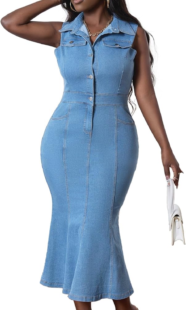 Women's Denim Dress Sexy V Neck Bodycon Denim Mini Dress