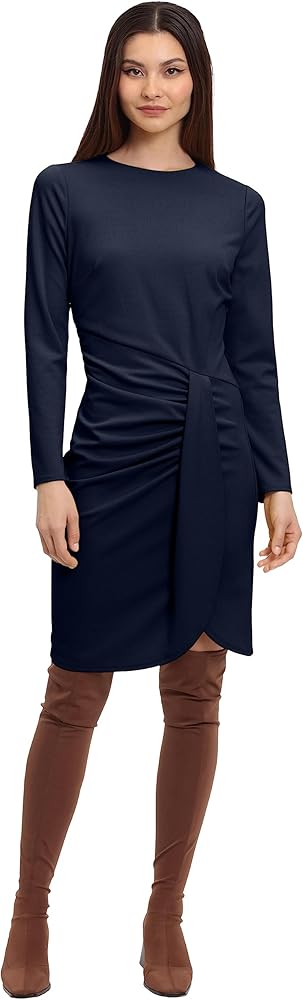 Donna Morgan Women's Long Sleeve Faux Wrap Dress