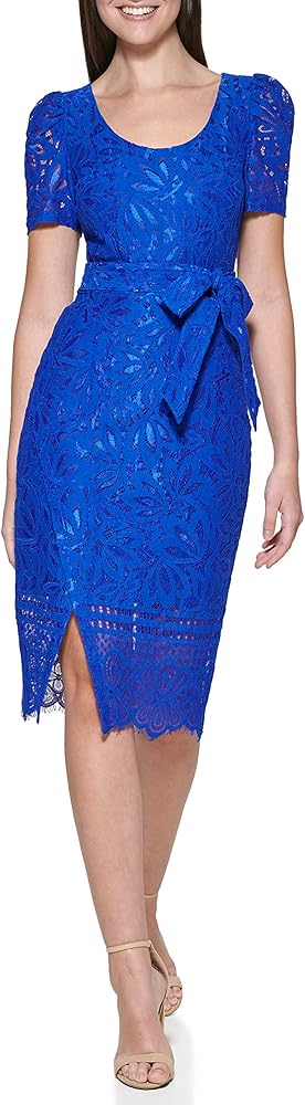 Kensie Women's Midi Lace Dress, Cobalt, 14