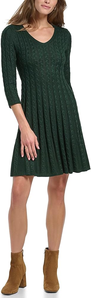 Jessica Howard Women's Plus Fit & Flare Soft ¾ Sleeve Short Dress, Hunter, 1X