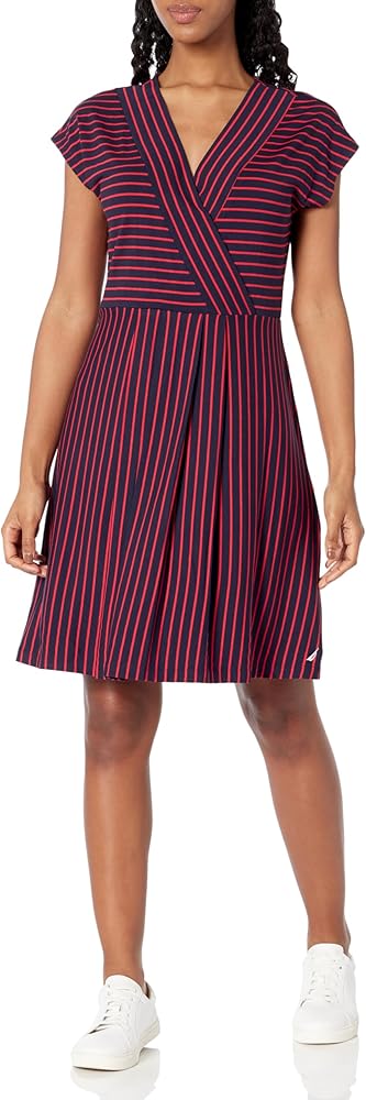 Nautica Women's Wrap Short Sleeve Stripe Dress