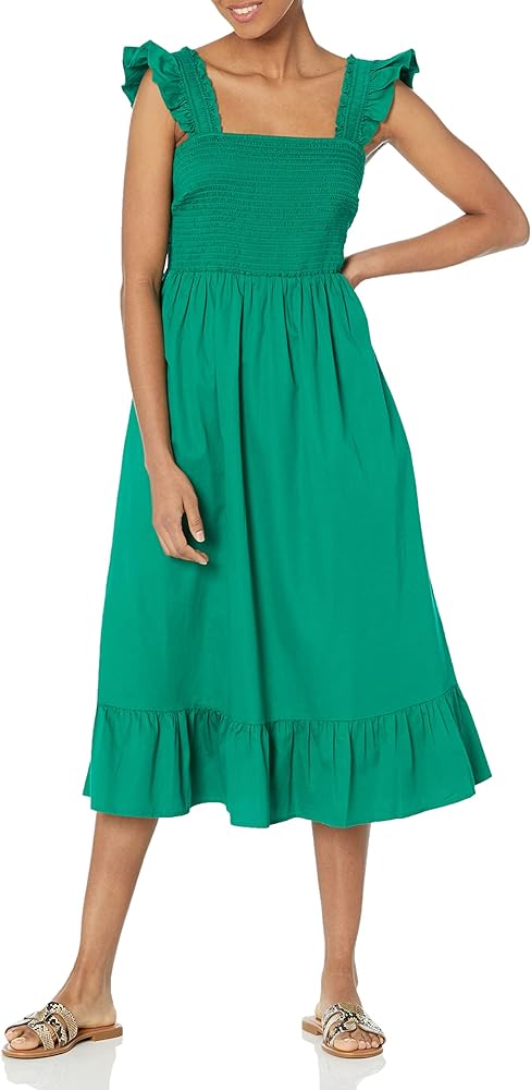 The Drop Women's Kimi Ruffled-Shoulder Smocked Midi Dress