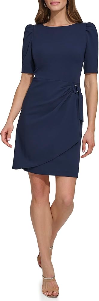 DKNY Women's Wear to Work Jewel Neck Puff Sleeve Dress