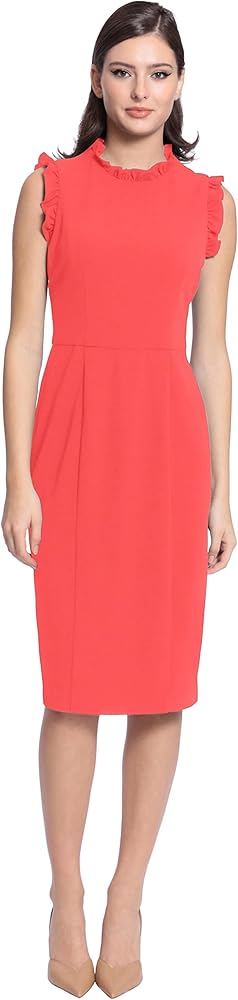 Maggy London Women's Ruffle Neck and Armhole Sheath Dress