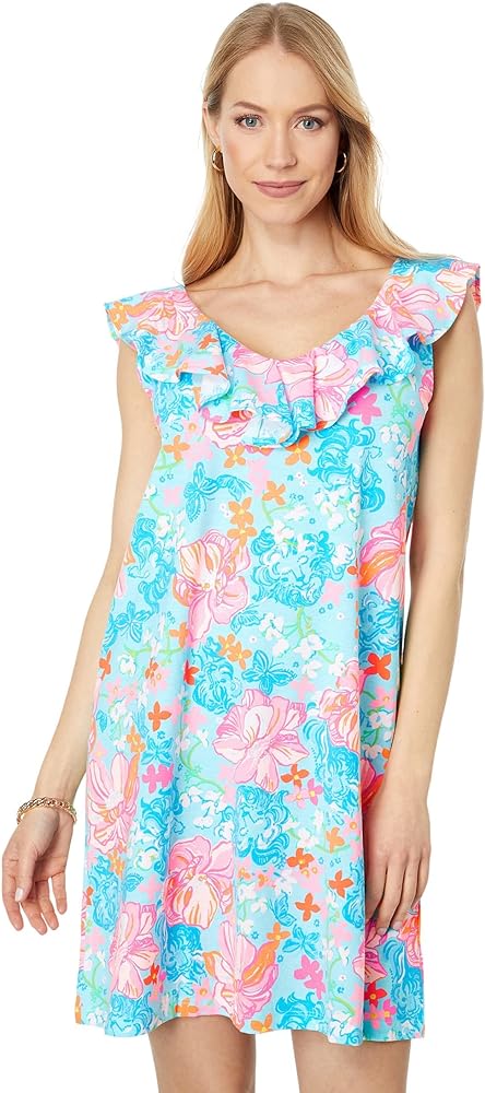 Lilly Pulitzer Alessa Dress for Women - Ruffled Layered Neckline with Straight Hemline, Chic and Vibrant Summer Dress