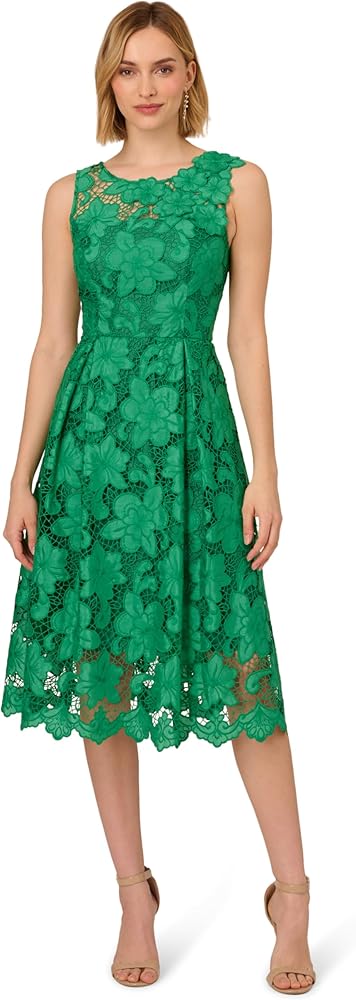 Adrianna Papell Women's Lace Boat Neck Midi Dress