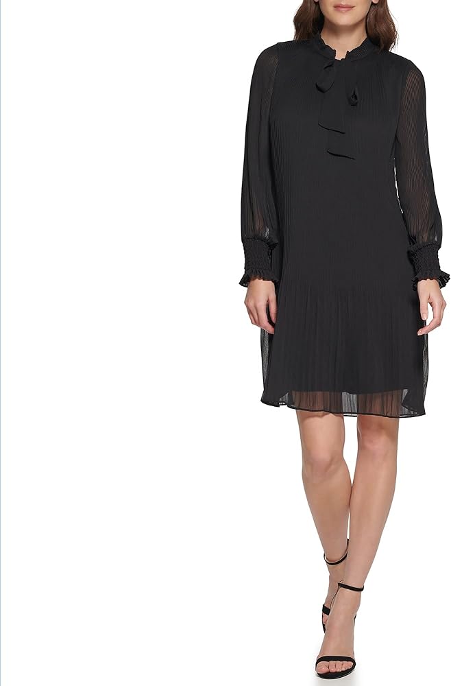 DKNY Women's Long Sleeve Tie Neck Dress