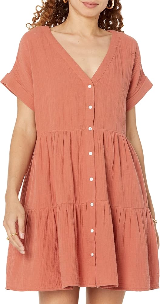 Madewell Nannie Cuff Sleeve Button-Down Tiered Mini Dress