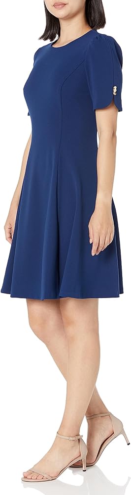 DKNY Women's Button Sleeve Fit and Flare