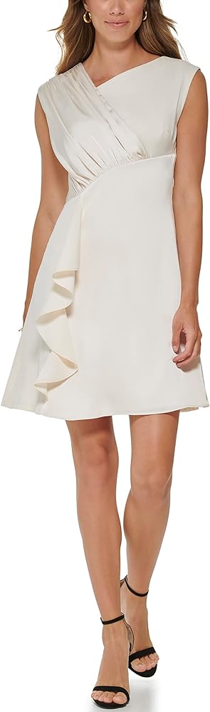 DKNY Women's Asymetric Neck Scuba Crepe/Silky Chameuse Cocktail Dress