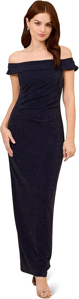 Adrianna Papell Women's Metallic Knit Draped Gown