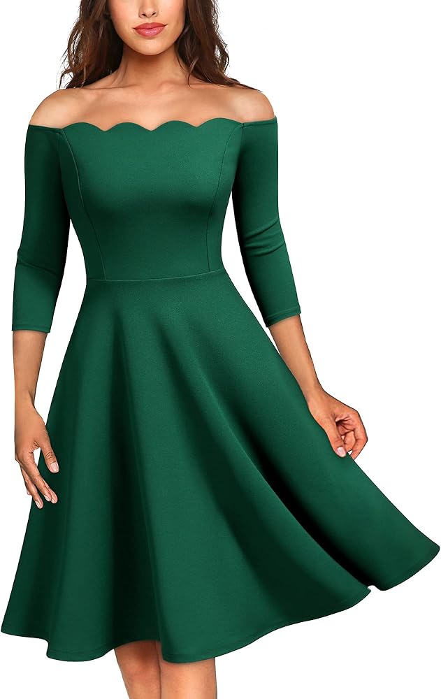 MISSMAY Women's Vintage Cocktail Party Half Sleeve Boat Neck Swing Dress