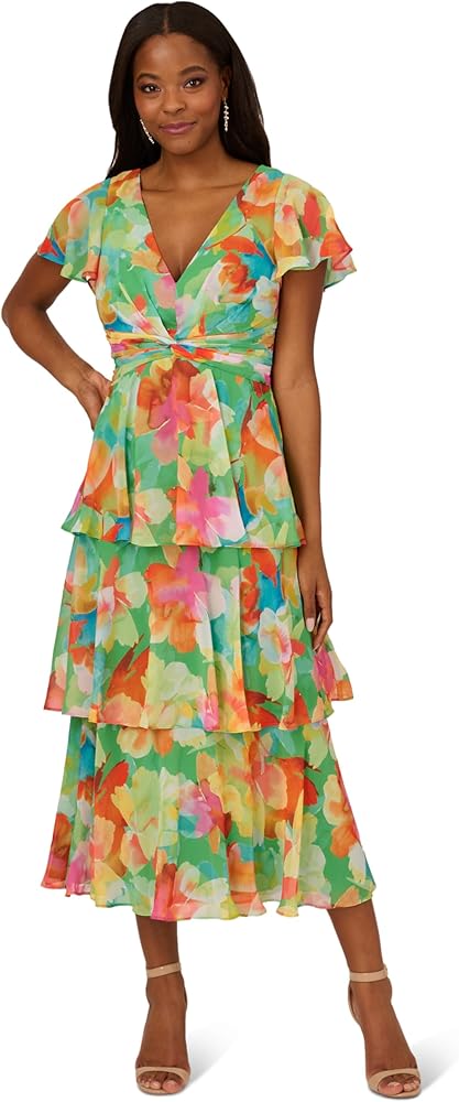 Adrianna Papell Women's Tiered Chiffon Midi Dress