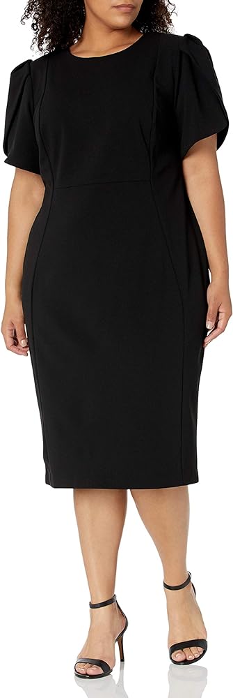 Calvin Klein Women's Plus Size Tulip Sleeved Seamed Sheath