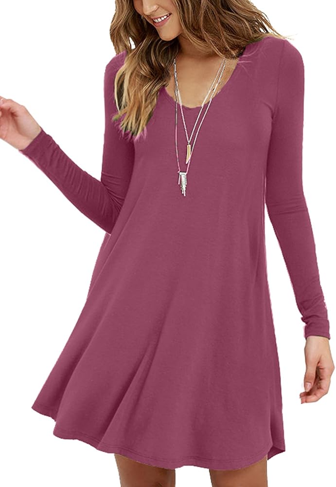 MOLERANI Women's Long Sleeve Casual Swing Simple T-Shirt Loose Dress