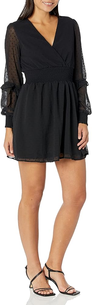 Angie Women's Swiss Dot Long Sleeve V-Neck Dress