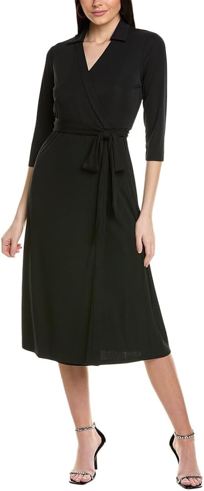 Anne Klein Women's Midi Length Collared Wrap Dress