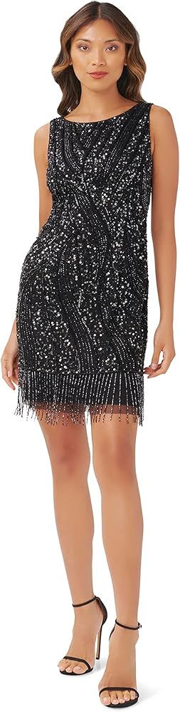 Adrianna Papell Women's Beaded Fringe Short Dress