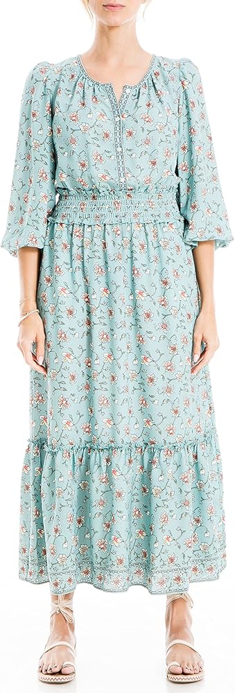 Max Studio Women's Flat Crepe Smocked Waist Midi Dress