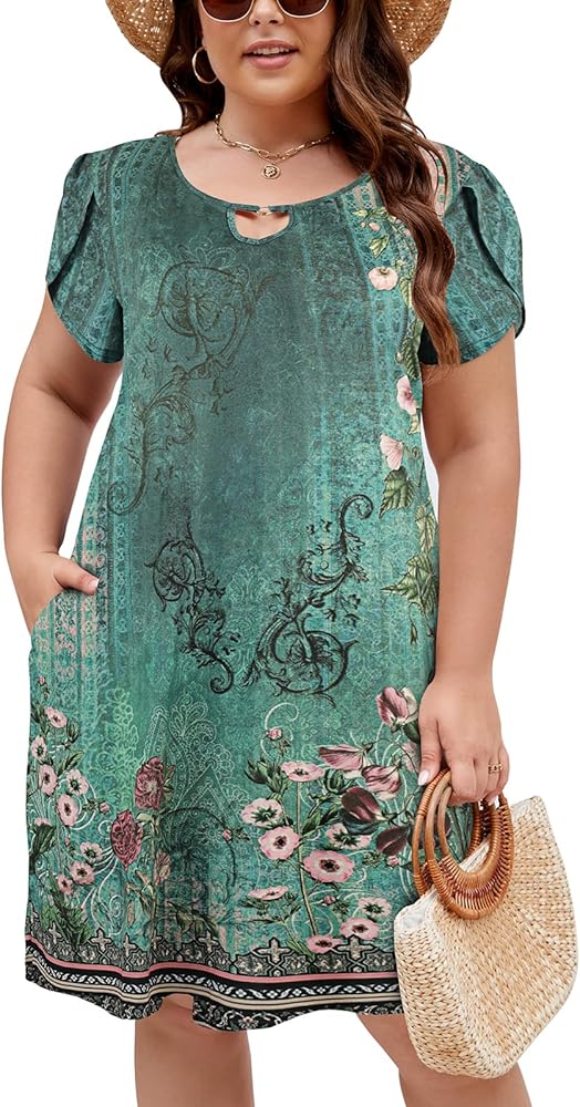 Halife Women's Plus Size Summer Dresses with Pockets Floral Beach Boho Tunic Dresses Flowy Sundresses