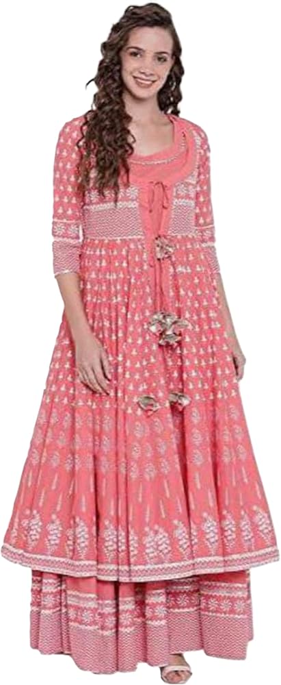 Gorgeous Rayon Long Gown Kurti with Shrug Festive Party Wear Dress